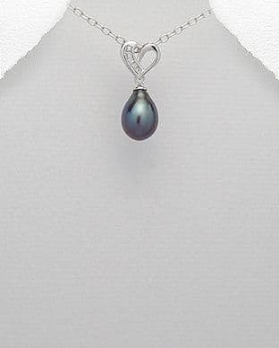 925 Sterling Silver Cultured Fresh Water Pearl  Set with CZ Stones Pendant